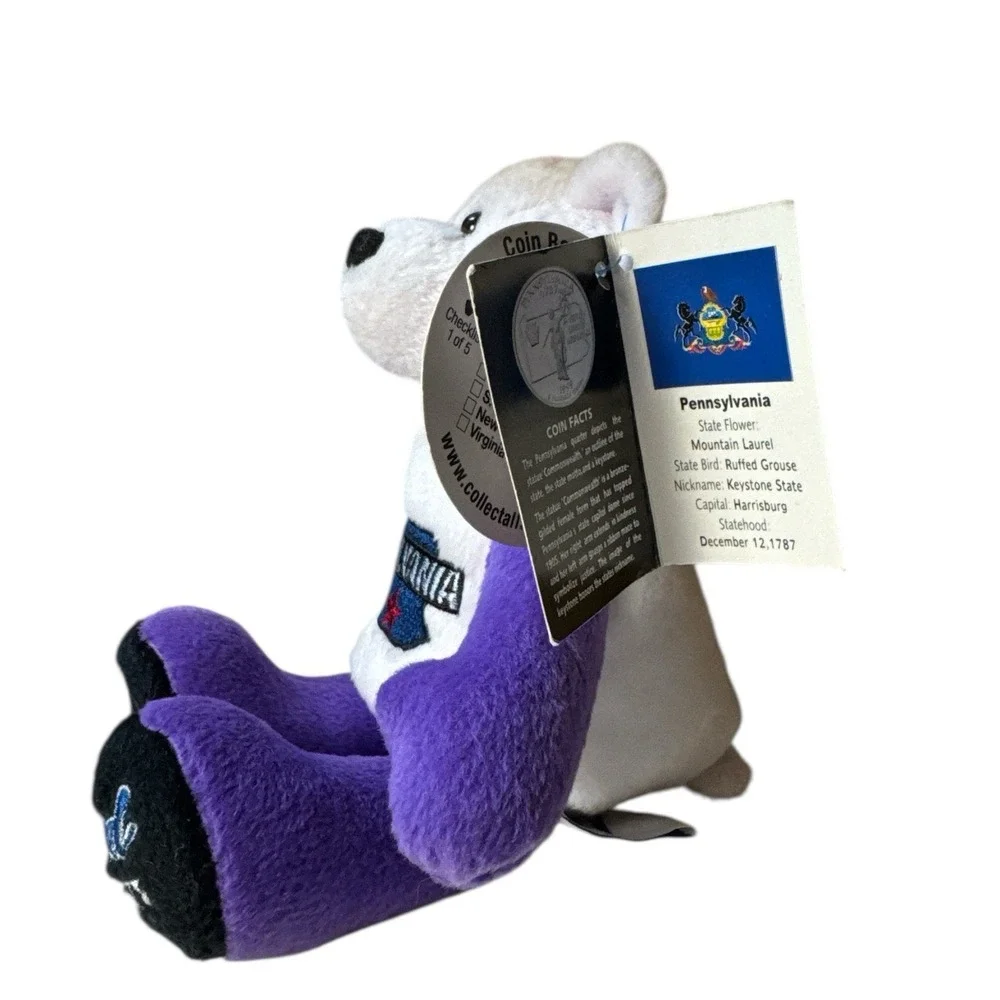 Limited Treasures Pennsylvania State‎ Quarter Coin Bear Plush 2002 PA Purple NWT